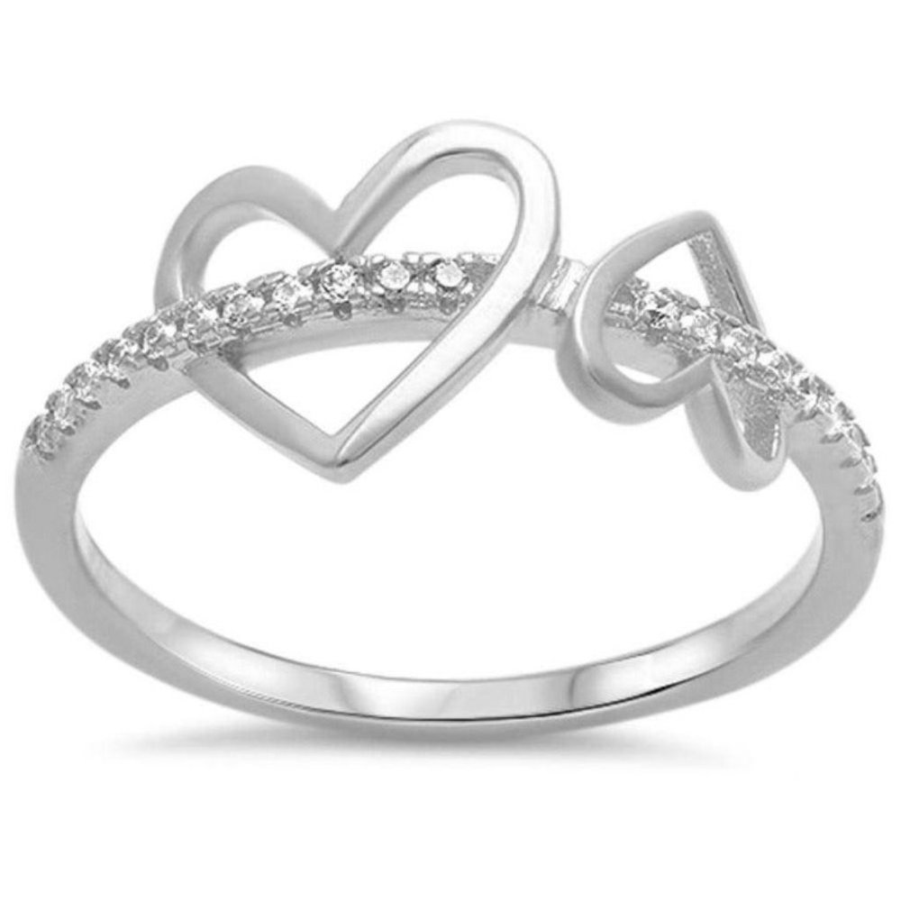 Sterling Silver Double Heart CZ Ring